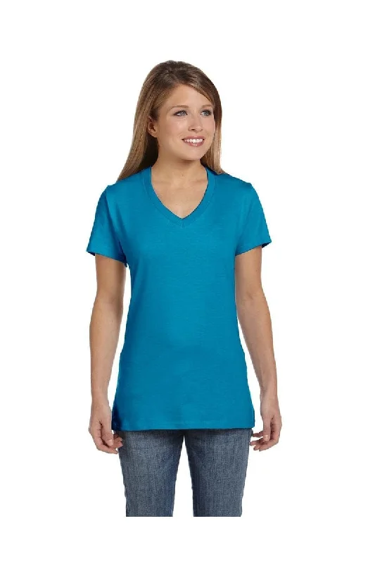 New Products Hanes S04V: Ladies' 4.5 oz., 100% Ringspun Cotton nano-T® V-Neck T-Shirt, Basic Colors