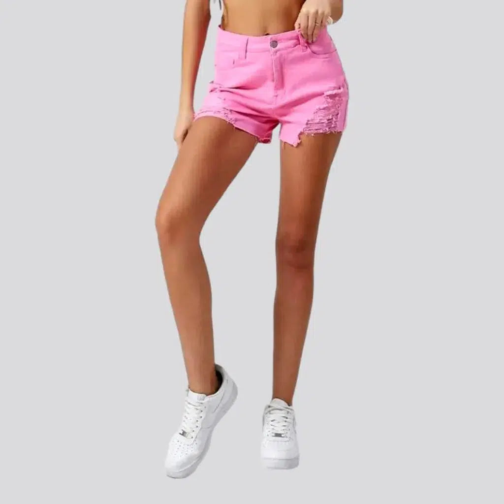 Fashion Design Straight pink jean shorts
 for women