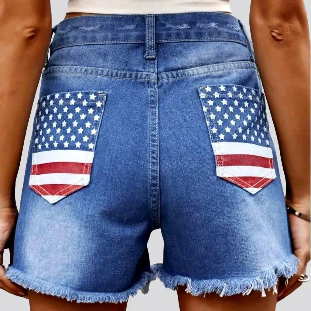 Diamond Series High-waist patched jeans shorts