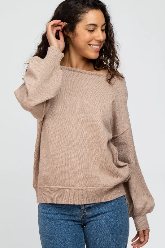 Outdoor Trend Mocha Boat Neck Bubble Sleeve Sweater