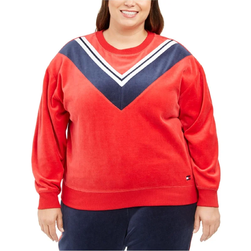 Celebrity Must-have Tommy Hilfiger Womens Colorblock Sweatshirt, Red, 1X