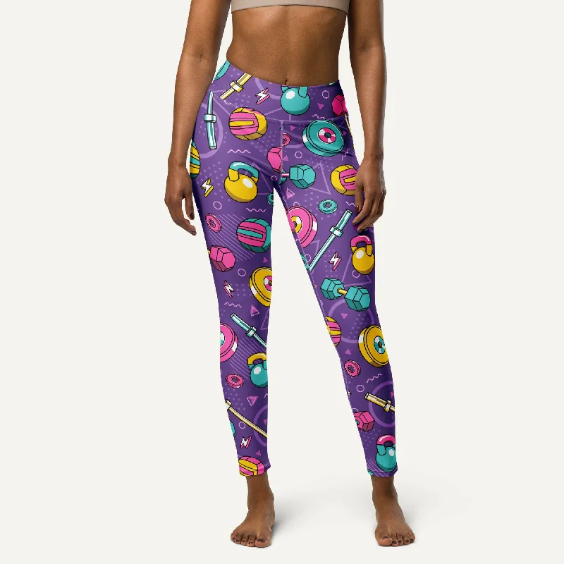 Playful Style 90s Weights Purple High-Waisted Leggings