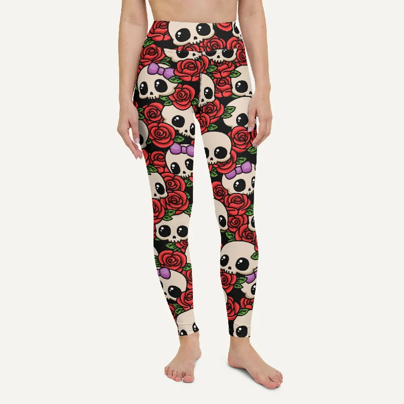 Romantic Data Kawaii Skulls And Roses High-Waisted Leggings