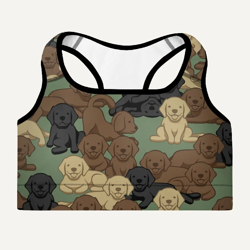 Playful Style Dogs Camouflage Woodland Padded Sports Bra