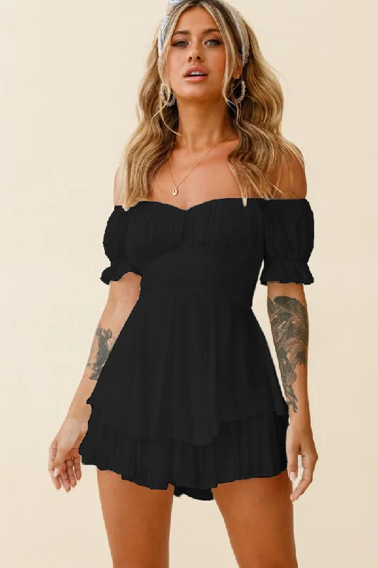 Elegant Wear Mahoney Smocked Ruffle Mini Dress - Black