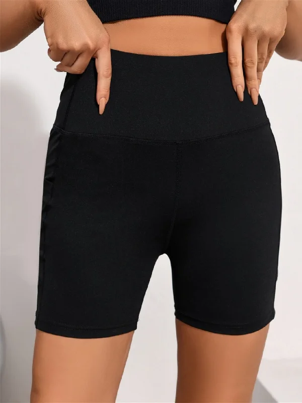 Knowledge And Elegance Women's High Stretch Breathable Yoga Sports Shorts Soft High Waist Shorts With Pocket