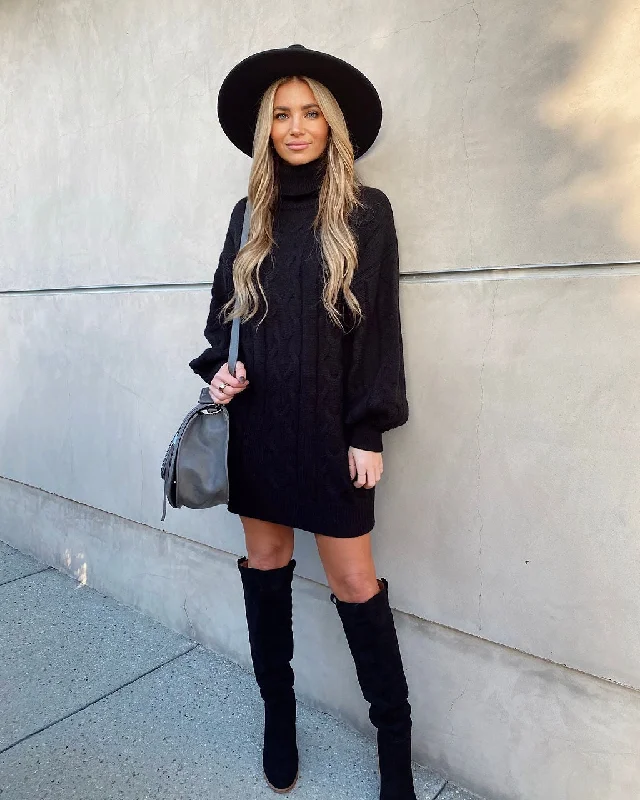 Lazy Home Milana Cable Knit Turtleneck Sweater Dress