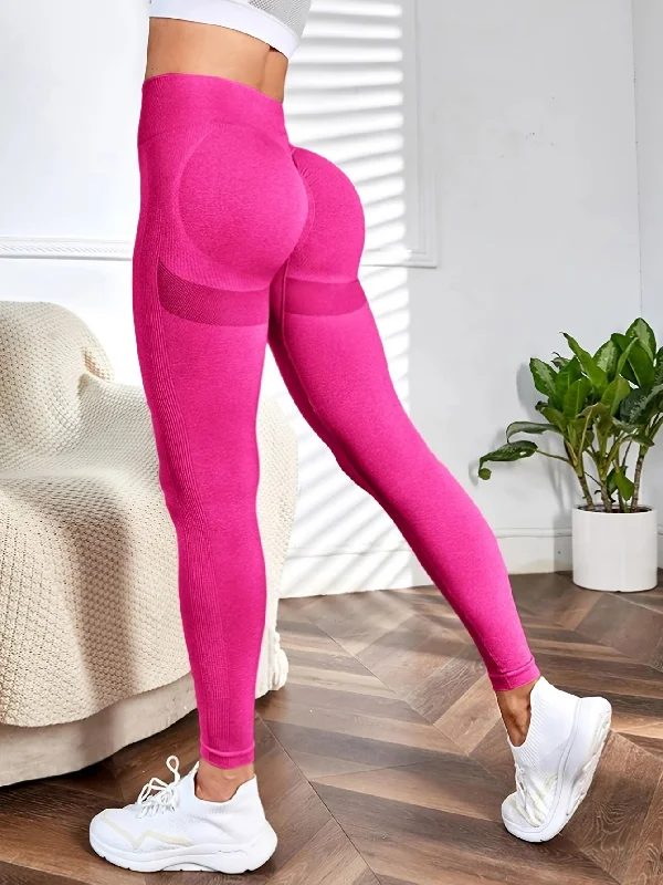 Thin Design Solid Color Yoga Sports Leggings Stretchy High Waist Fitness Athletic Pants