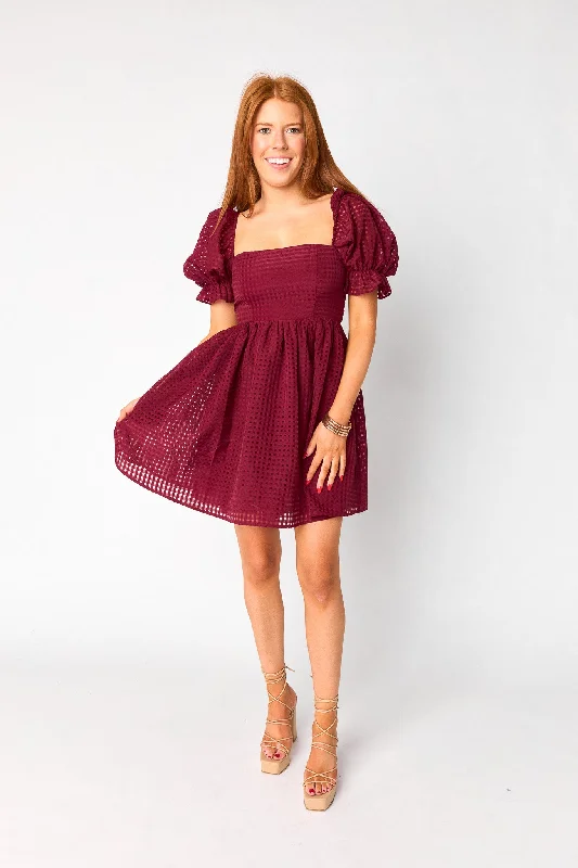 Design Perception Faye Babydoll Mini Dress - Maroon