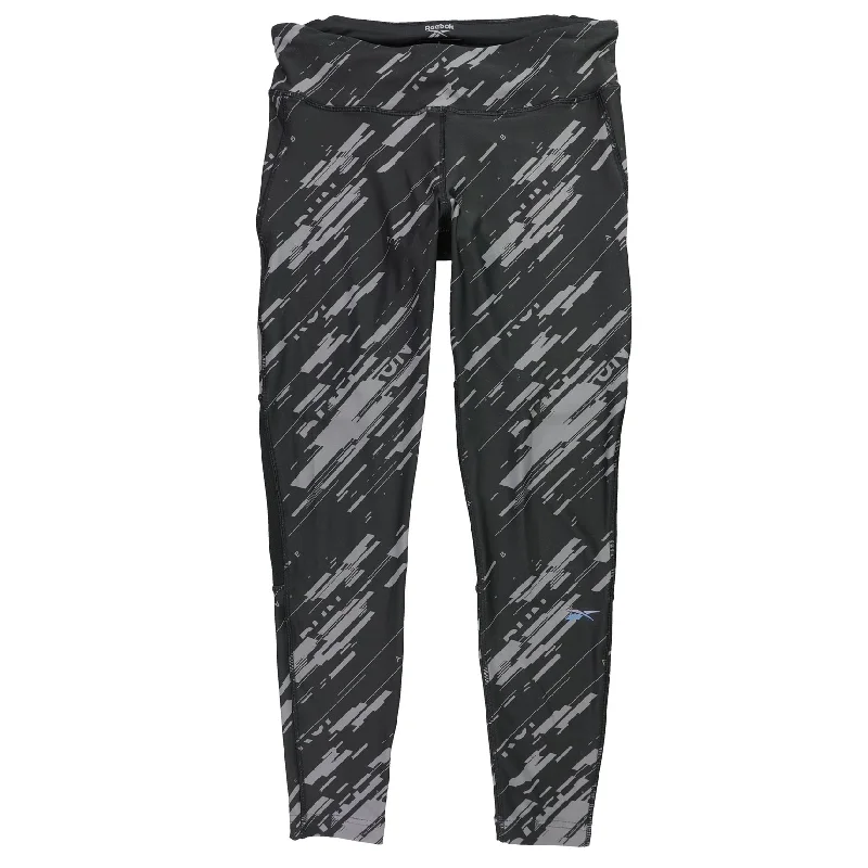 French Style Reebok Womens Lux Bold Print Legging Compression Athletic Pants, Black, Large