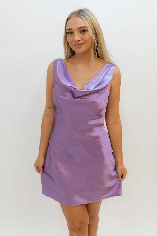 French Retro Lavender Haze Cowl Dress