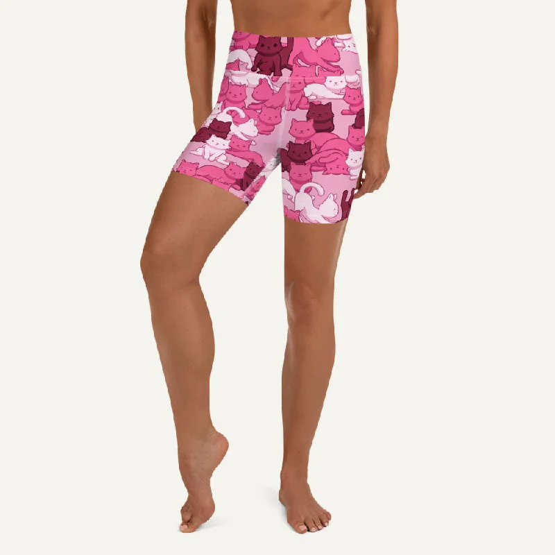 French Style Cats Camouflage Pink High-Waisted Shorts