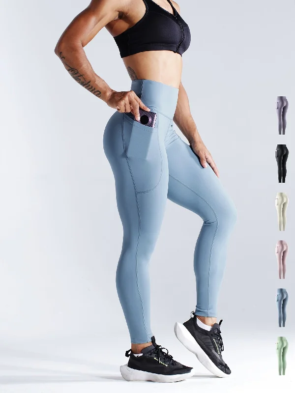 Stunning Fashion Solid Side Pockets Running Cropped Pants High Waist Fashion Butt-lifting Yoga Fitness Workout Breathable Sports Leggings