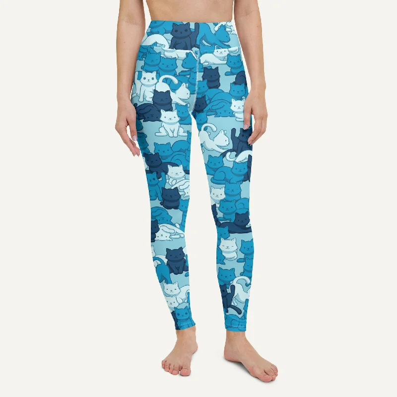 Cute Style Cats Camouflage Blue High-Waisted Leggings