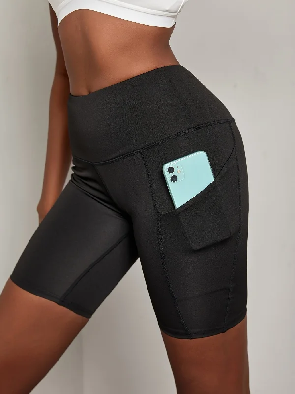 Designer Style Solid Biker Shorts High-Waisted Sweat Absorption Running Workout Sports Shorts