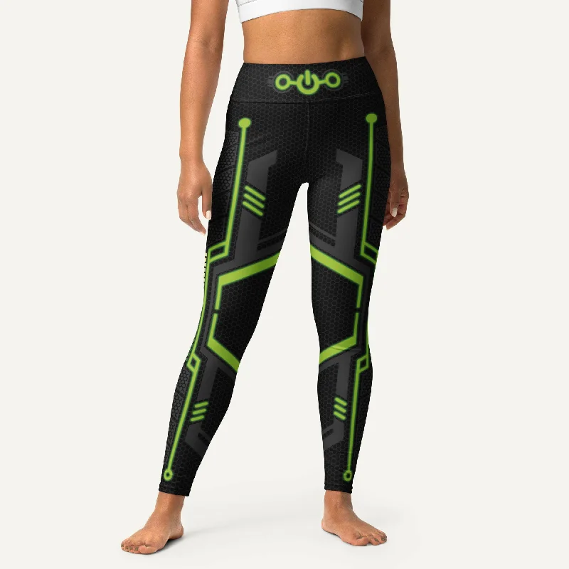 Celebrity Style Futuristic Sci-Fi Green High-Waisted Leggings