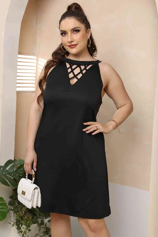 Elegant And Casual Plus Size Cutout Round Neck Sleeveless Dress