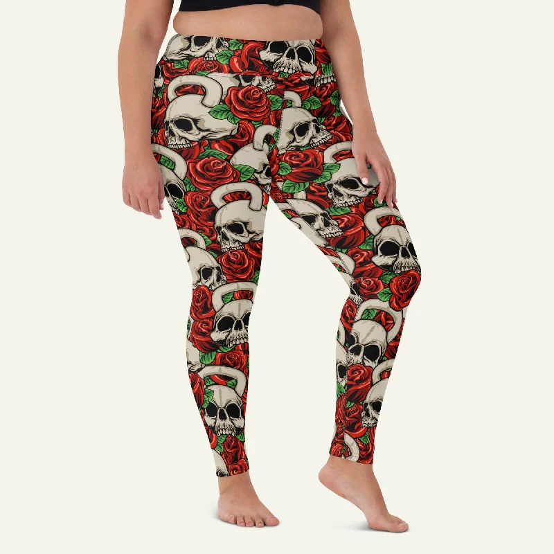 Fresh And Natural Kettlebell Skull And Roses High-Waisted Leggings