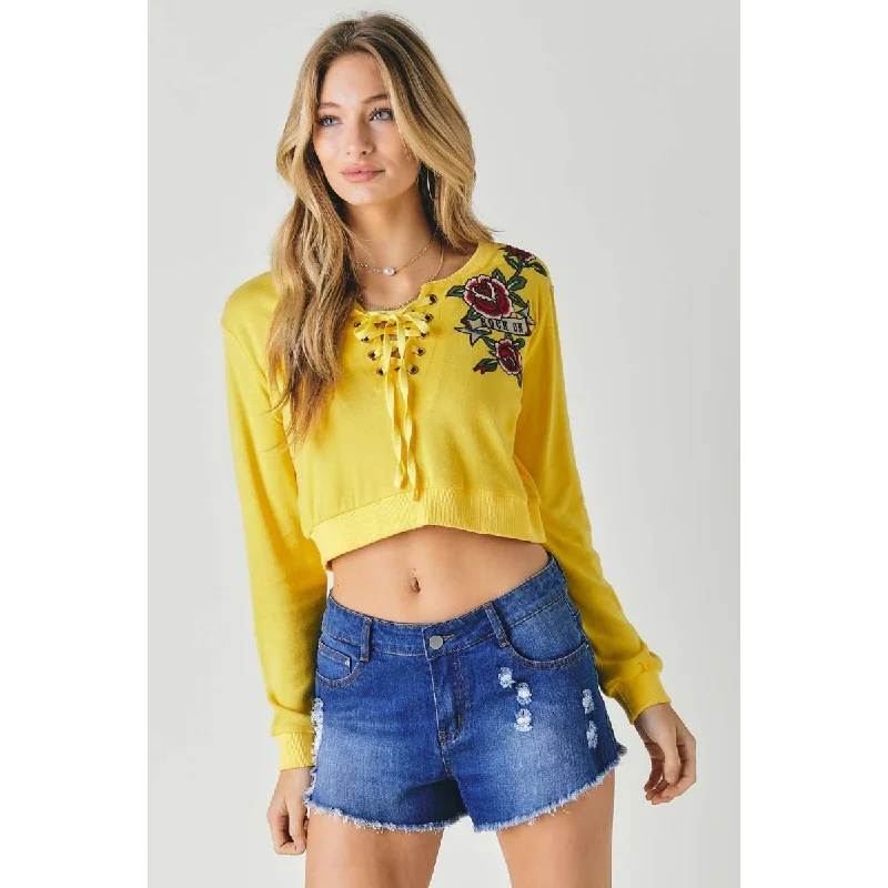 Ethnic Style Floral Embroidered Cropped Sweatshirt