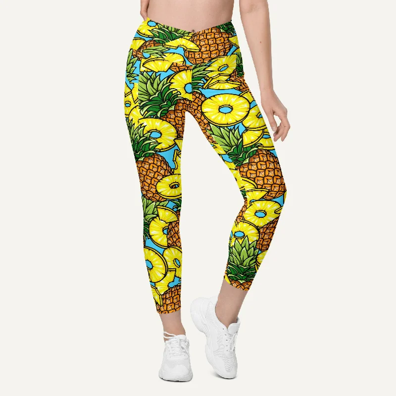 Warm And Comfortable Pineapples Crossover Leggings With Pockets