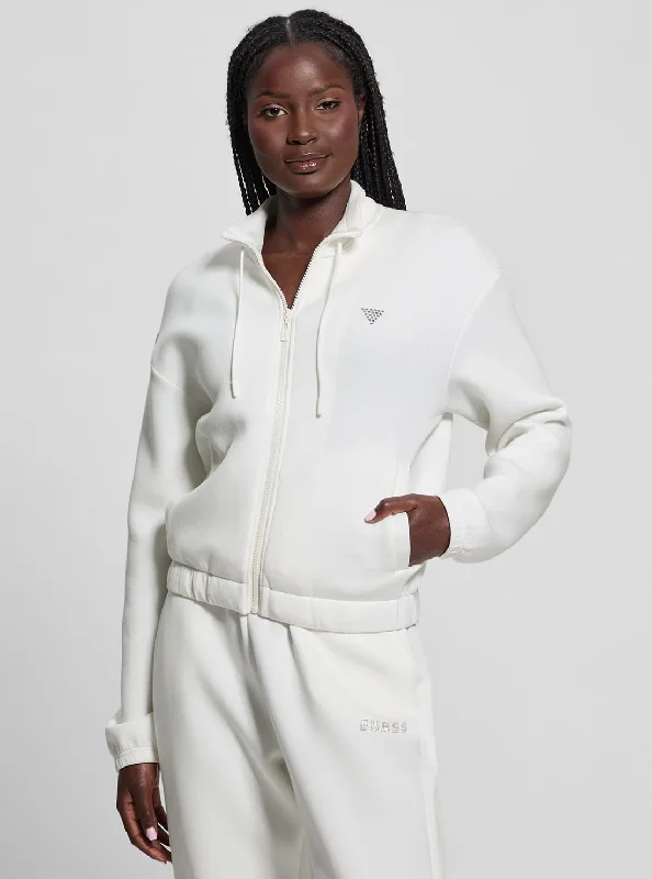 Light And Breathable White Cecilia Scuba Zip Jacket