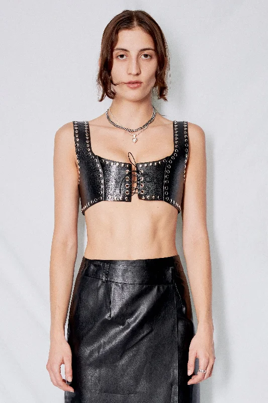 Black Leather Stud Corslet Top