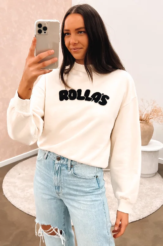 Lazy Style Soft Touch Pullover Bubble Logo Slouch Sweater Cream