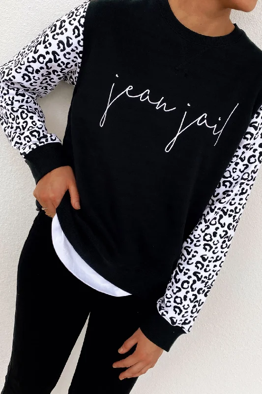 New Autumn And Winter Styles Pointelle Knit Pullover Exclusive Crew Snow Leopard Black