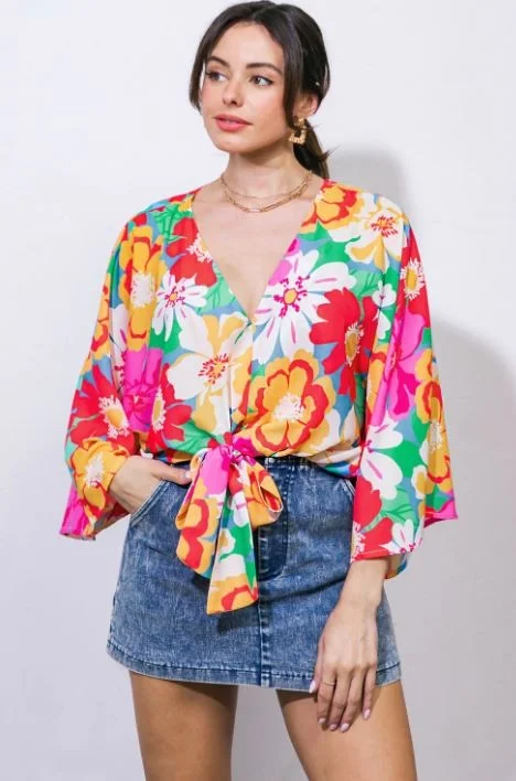 Flying Tomato Women's Tops V Neckline Kimono Sleeve