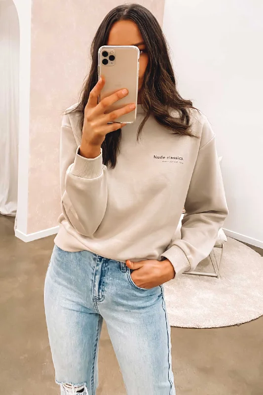 Cute Design Open Front Pullover Nude Classics Sweat Stone