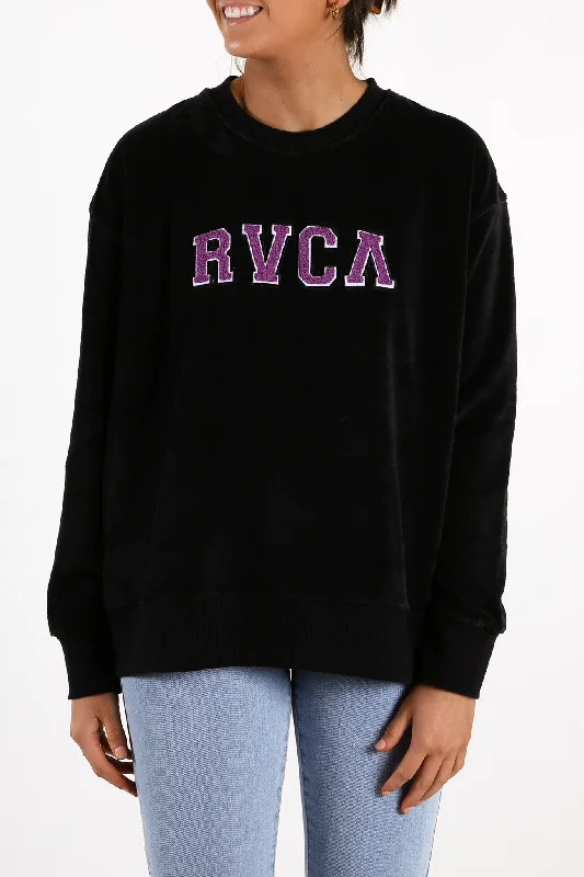 Designer Style Pointelle Knit Pullover RVCA Arch Fuzz Crew Black