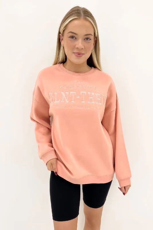 Elegant Style Soft Cotton Pullover Varsity Crew Pale Pink