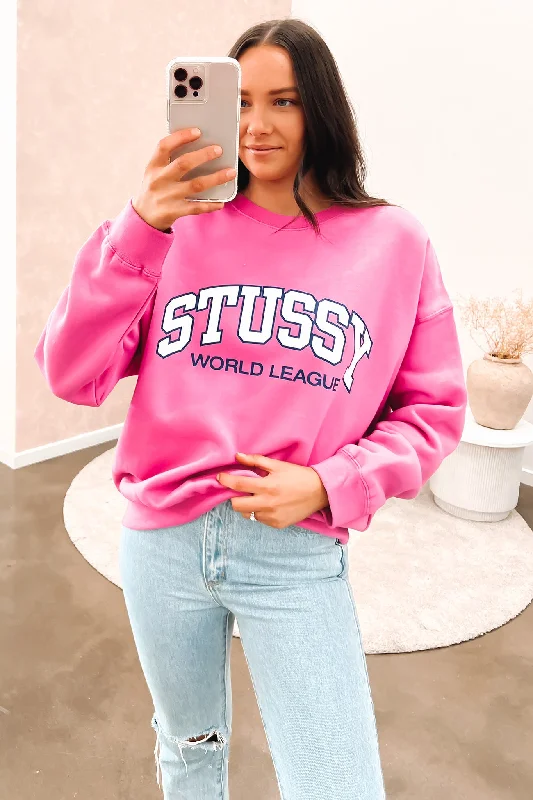 Youthful Street Fashion Cozy Fleece Pullover  World League Oversized Crew Pigment Bubblegum