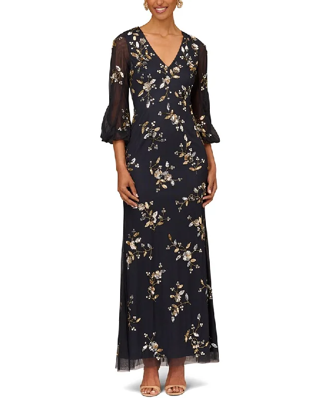 Wearable At Home Or Out Aidan Mattox Beaded V-Neck Gown