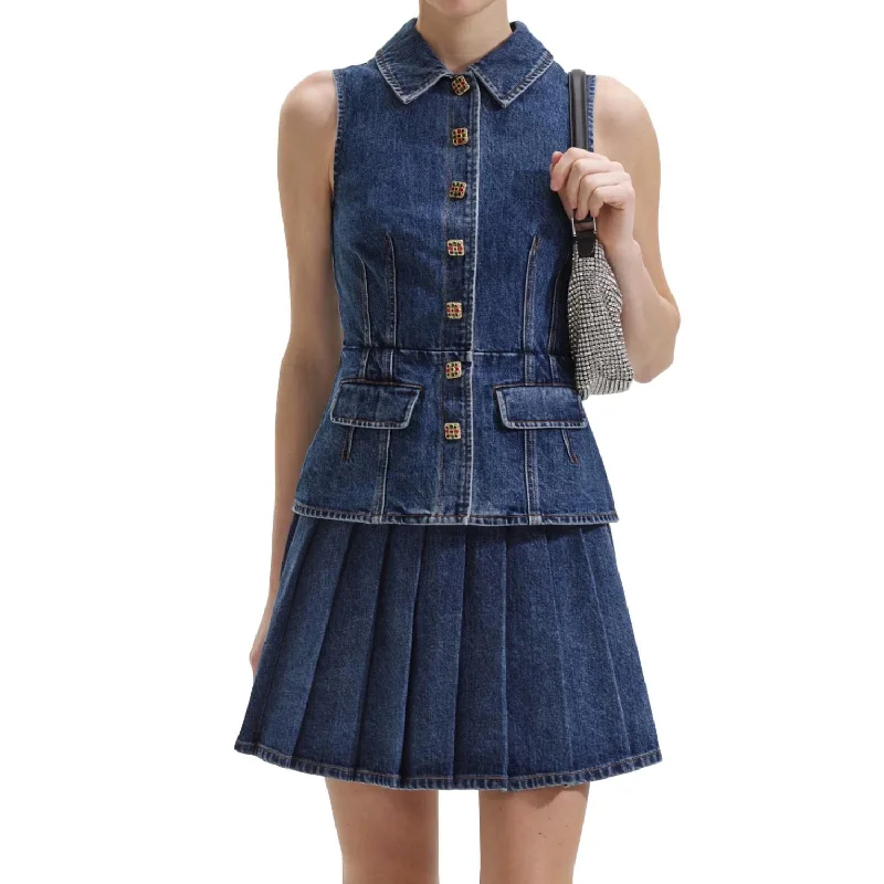 Avant-garde Design Denim Mini Dress In Mid Blue