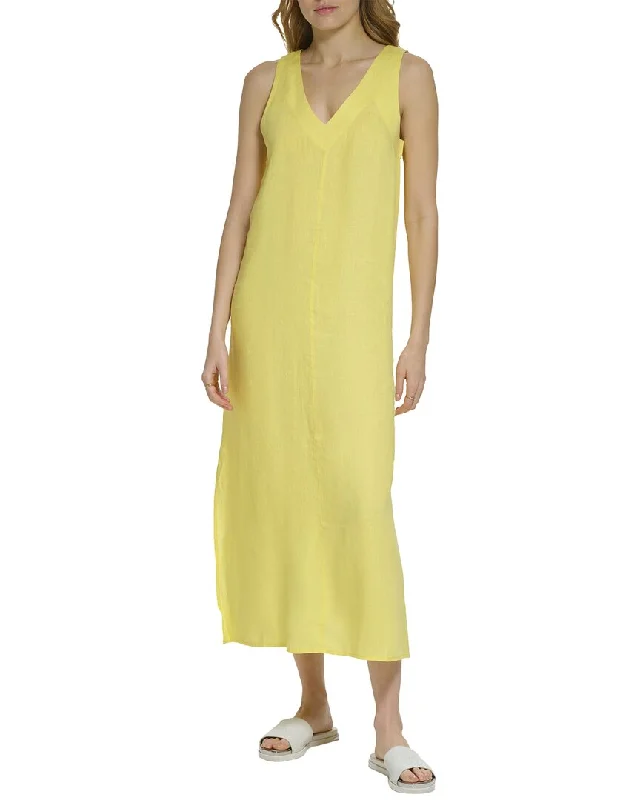 British Fashion DKNY V-Neck Linen Maxi Dress