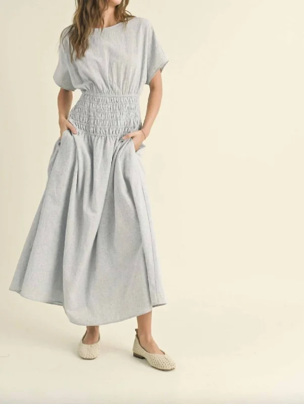 Street Charm Gingham Smocked Maxi Dress In Blue