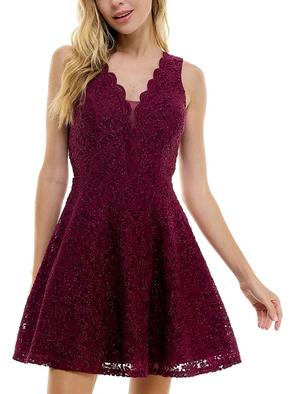 Romantic And Fresh Juniors Womens Lace Glitter Fit & Flare Dress