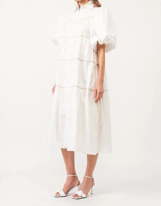 Knowledge And Elegance Lena Midi Dress In White