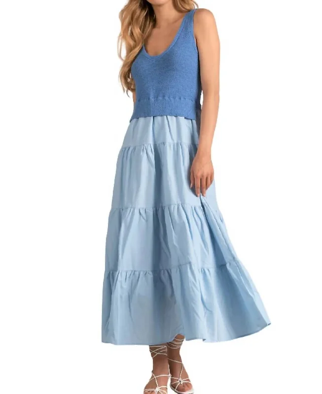 French Retro Madeline Combo Dress In Light Blue