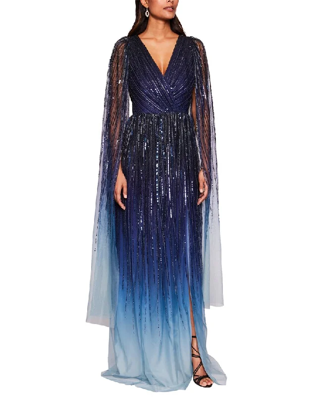 Casual Style Marchesa Notte V-Neck Caped Gown