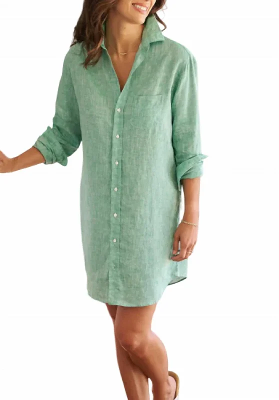 Romantic And Fresh Mary Classic Shirtdress In Green