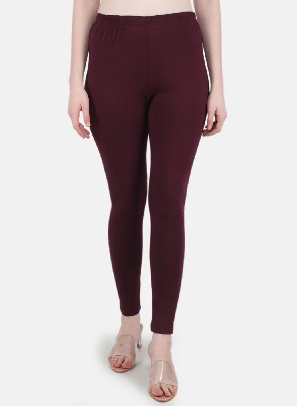 Women Maroon Solid Legging