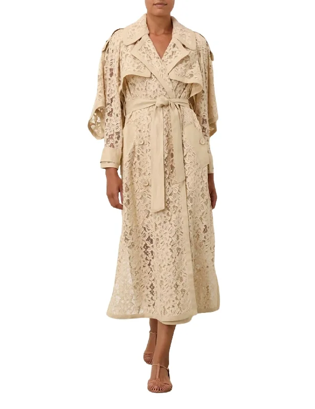 Thin Design Natura Lace Trench Dress In Tea