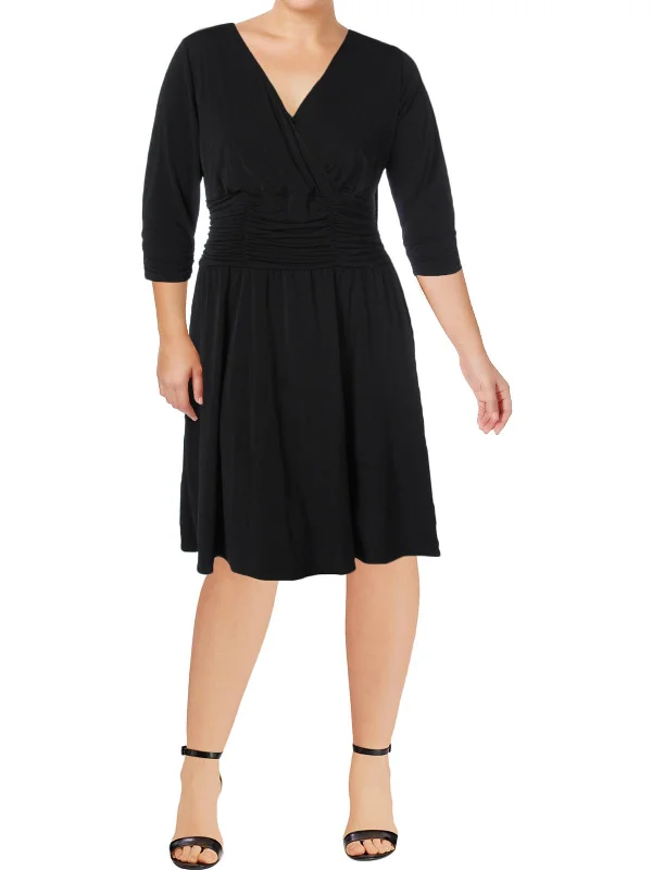 Relaxed And Casual Plus Womens Ruched A-Line Cocktail And Party Dress