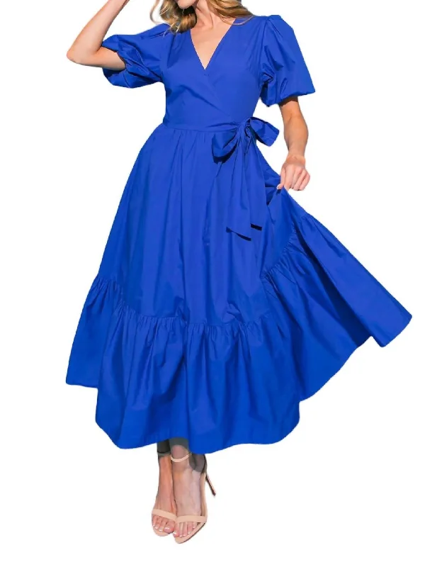 Exquisite Fabrics Solid Poplin Midi Dress In Royal