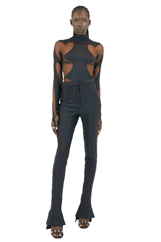 Mugler SS23 Eco Sport Bodysuit in Black Rounded Cutouts