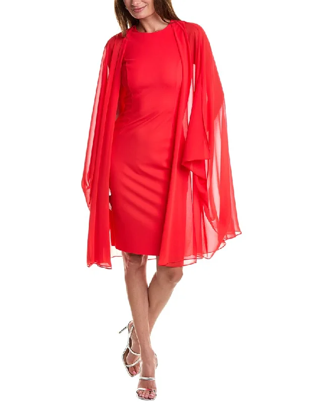 Elegant Tailoring Teri Jon by Rickie Freeman Scuba Crepe Cape Sleeve Sheath Dress