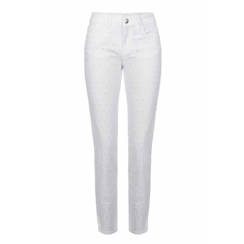 White Rhinestone Front Jeans