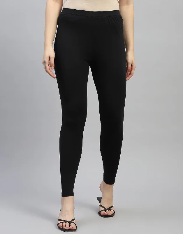 Women Black Solid Regular Fit Legging